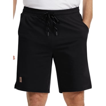 Men's Cotton Workout Shorts with Pockets,Casual Elastic Waist Drawstring Shorts 9" Inseam Black 34
