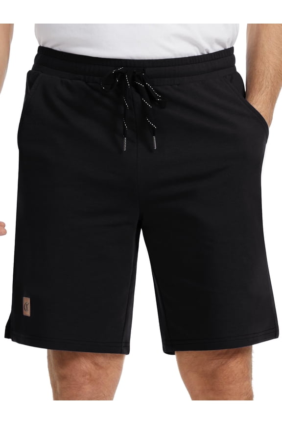 Men's Cotton Workout Shorts with Pockets,Casual Elastic Waist Drawstring Shorts 9" Inseam Black 34