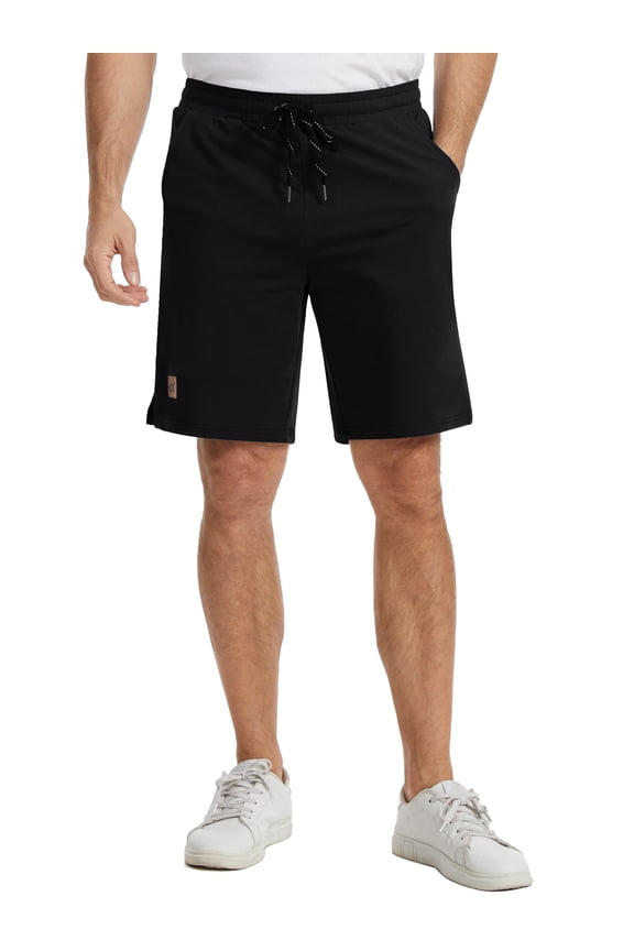 Men's Casual Shorts - Premium Cotton Blend with Elastic Drawstring Waistband, Side Pockets Relaxed Fit Lightweight Shorts for Walking, Travel, and Everyday Comfort Black 34