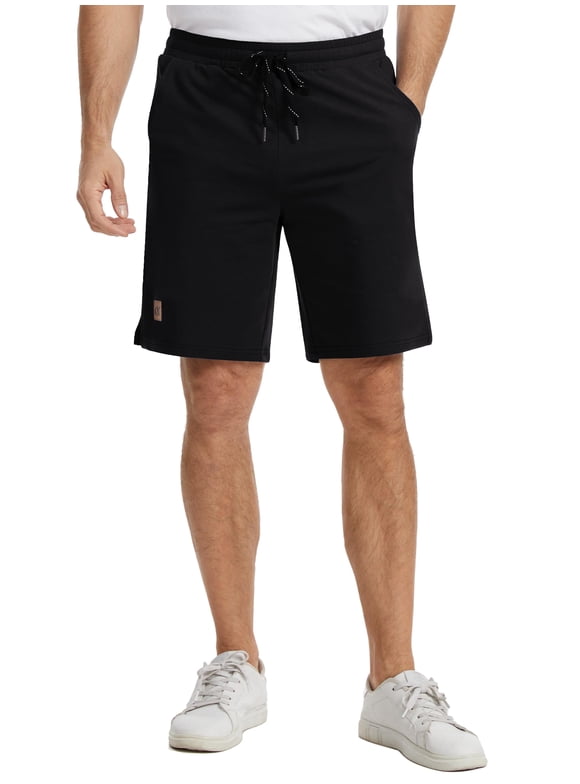 Men's Casual Shorts - Premium Cotton Blend with Elastic Drawstring Waistband, Side Pockets Relaxed Fit Lightweight Shorts for Walking, Travel, and Everyday Comfort Black 34