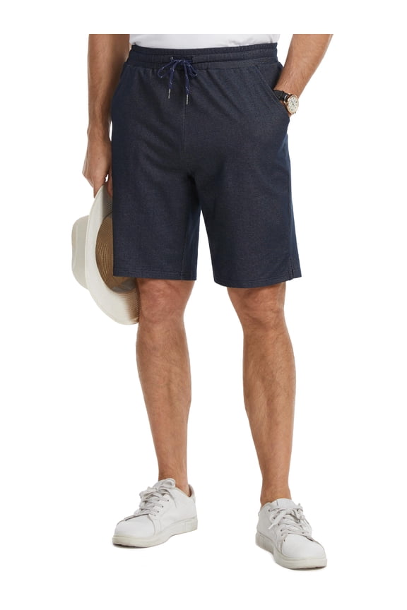 Men's Casual Shorts - Premium Cotton Blend with Elastic Drawstring Waistband, Side Pockets Relaxed Fit Lightweight Shorts for Walking, Travel, and Everyday Comfort Dark Blue 34