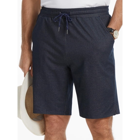 Men's Casual Shorts - Premium Cotton Blend with Elastic Drawstring Waistband, Side Pockets Relaxed Fit Lightweight Shorts for Walking, Travel, and Everyday Comfort Dark Blue 34