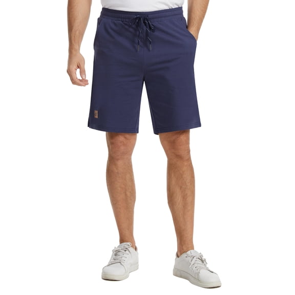 Men's Casual Shorts - Premium Cotton Blend with Elastic Drawstring Waistband, Side Pockets Relaxed Fit Lightweight Shorts for Walking, Travel, and Everyday Comfort Dark Blue 34