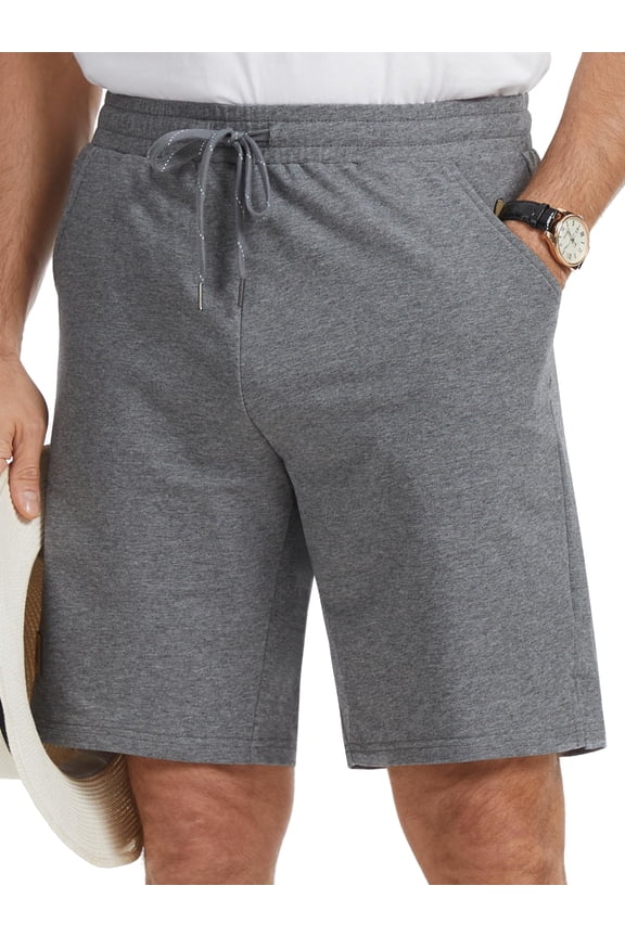 Men's Cotton Workout Shorts with Pockets,Casual Elastic Waist Drawstring Shorts 9" Inseam Dark gray 34