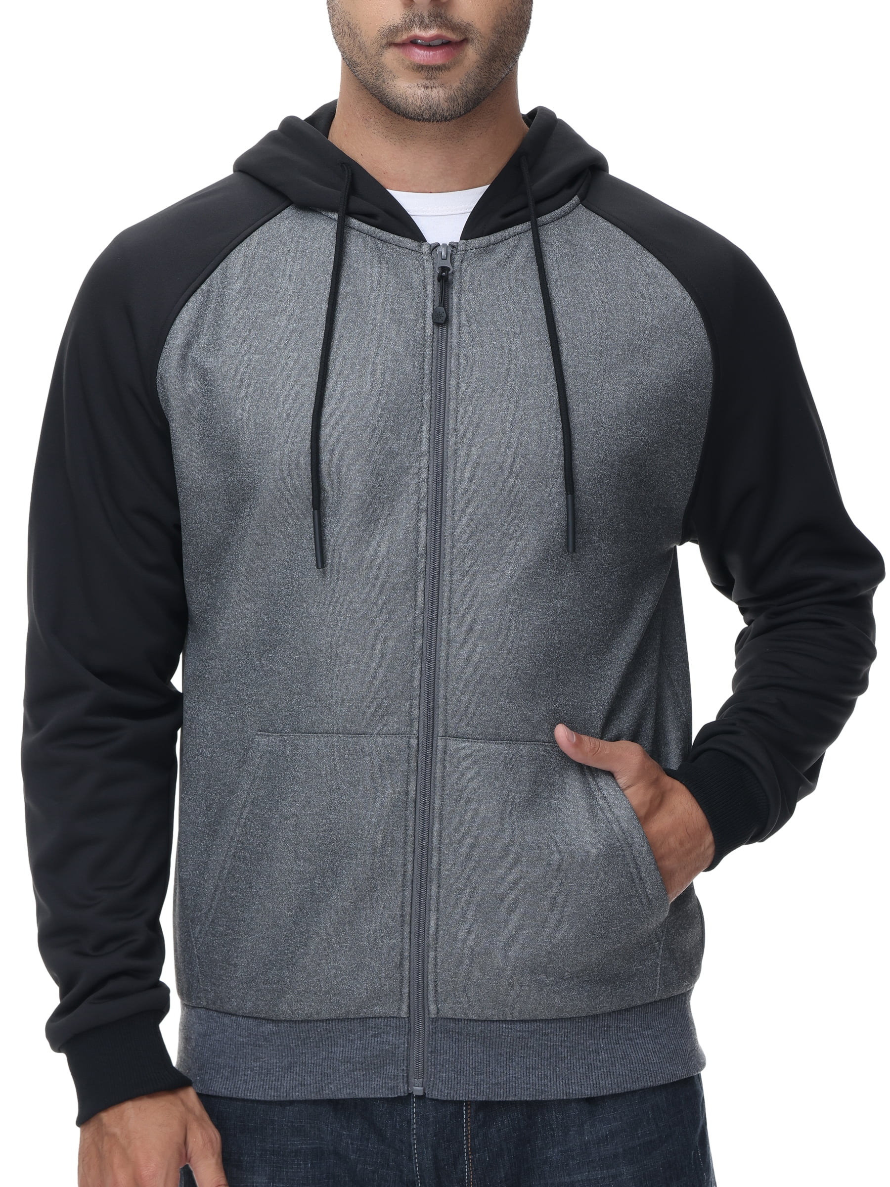 Weilanxin Men s Color Block Pullover Fleece Hoodie Casual Hooded Sweatshirts Tops Full Zip Jacket with Pocket Athletic Hoodies For Men Black Contrast