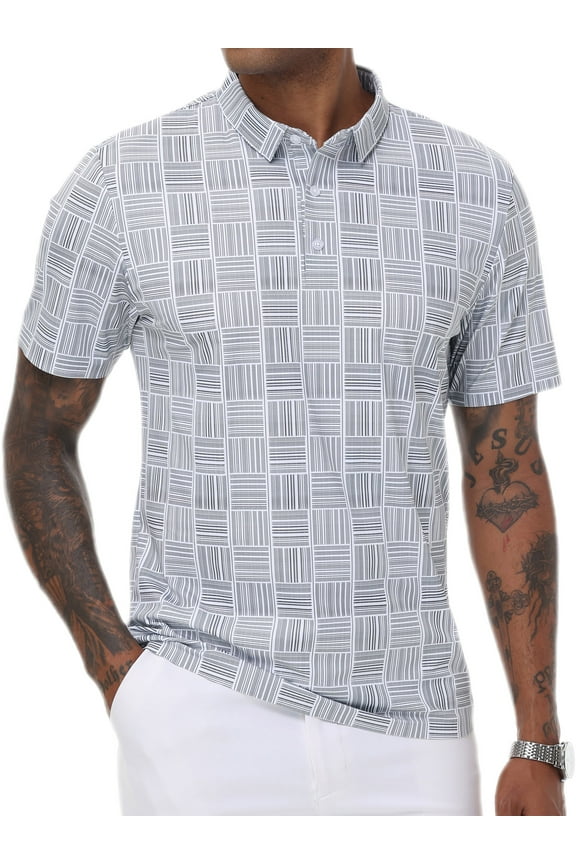 Men's Golf Polo Shirts Short Sleeve Striped Performance Moisture Wicking Dry Fit Golf Shirts for Men