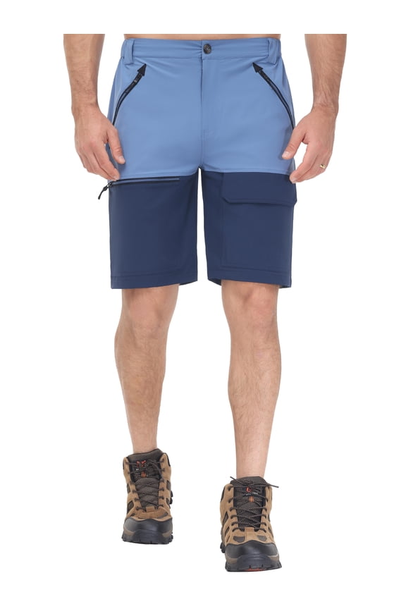 6-Zipper Pocket Men's Hiking Shorts - Quick-Dry & Durable Outdoor Climbing Shorts with Contrast Color Design Greyblue M