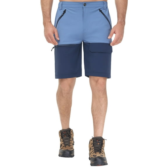 Pdbokew 6-Zipper Pocket Men's Hiking Shorts - Quick-Dry & Durable Outdoor Climbing Shorts with Contrast Color Design Greyblue XS