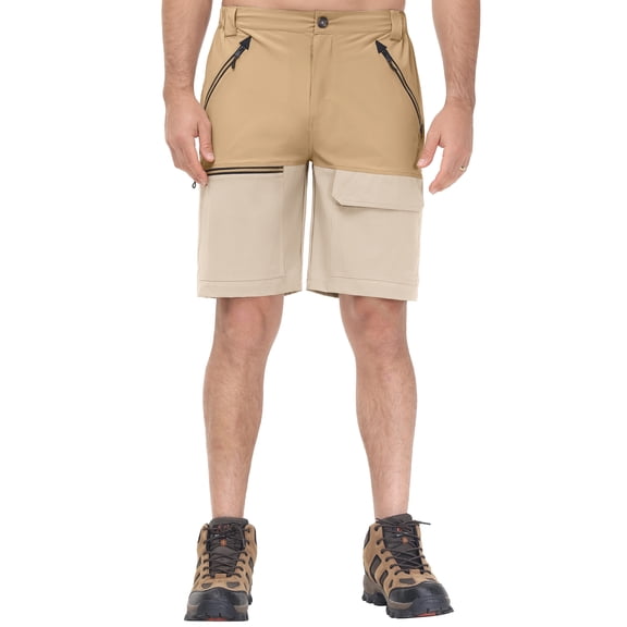 Pdbokew 6-Zipper Pocket Men's Hiking Shorts - Quick-Dry & Durable Outdoor Climbing Shorts with Contrast Color Design Khaki XL