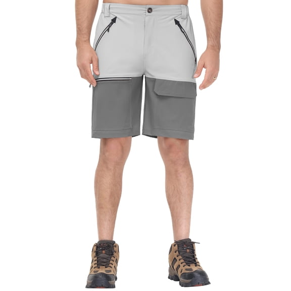 Pdbokew 6-Zipper Pocket Men's Hiking Shorts - Quick-Dry & Durable Outdoor Climbing Shorts with Contrast Color Design Lightgrey M