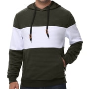 Mens Pullover Hoodies Plaid Jacquard with Zipper Kanga Pockets Color Block Long Sleeve Drawstring Casual Hooded Sweatshirt Army green L