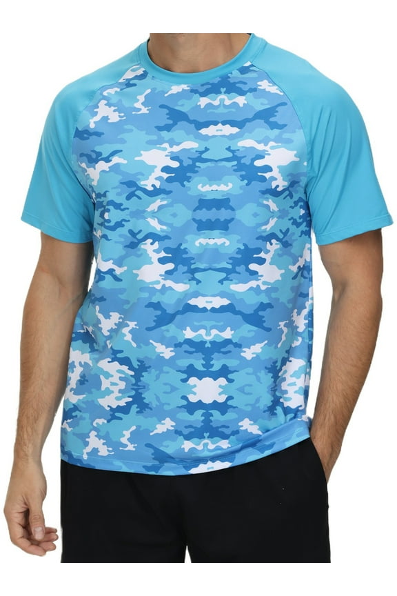 Men's Short Sleeve Swim Shirts Rash Guard UPF 50+ Quick Dry Shirt for Men Running Tops Blue M