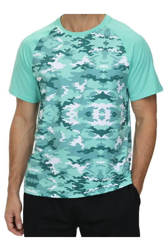Weilanxin Men's Short Sleeve Swim Shirts Rash Guard UPF 50+ Quick Dry Shirt for Men Running Tops LightGreen 2XL