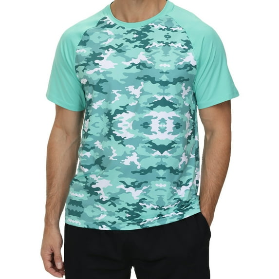 Weilanxin Men's Short Sleeve Swim Shirts Rash Guard UPF 50+ Quick Dry Shirt for Men Running Tops LightGreen S