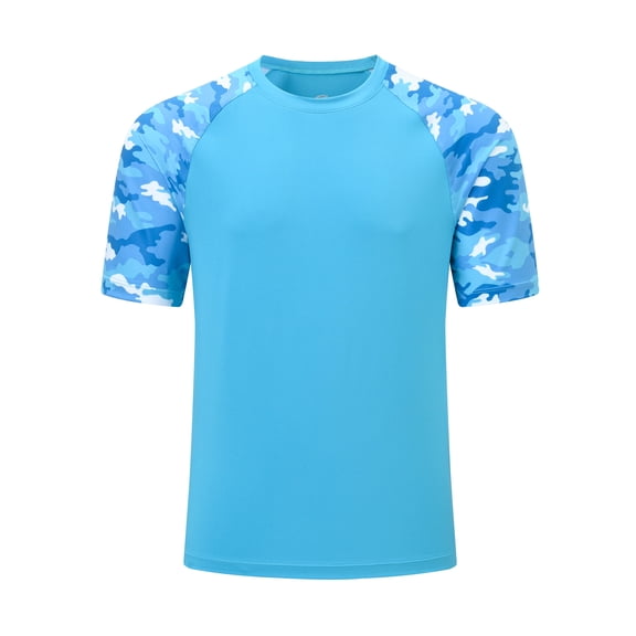 Weilanxin Men's Short Sleeve Swim Shirts Rash Guard UPF 50+ Sun Protection Quick Dry T-Shirt for Fishing Hiking Blue M