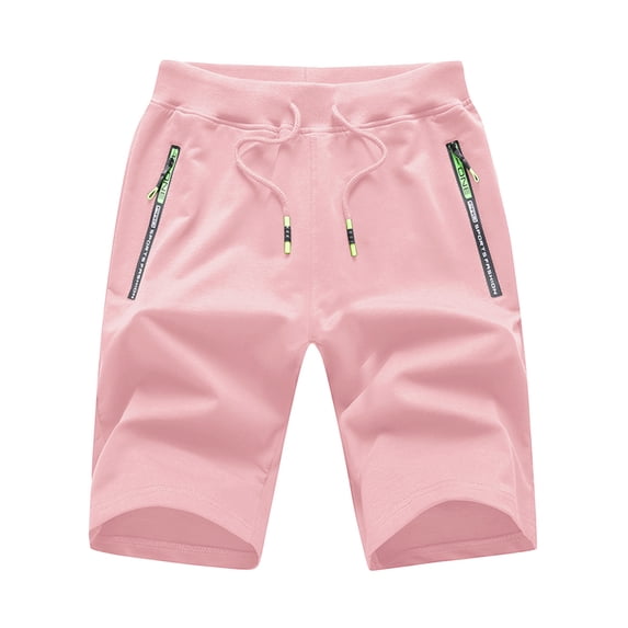 Weilanxin Men's Shorts Casual Drawstring Elastic Waist Workout Shorts with Zipper Pockets Pink 30