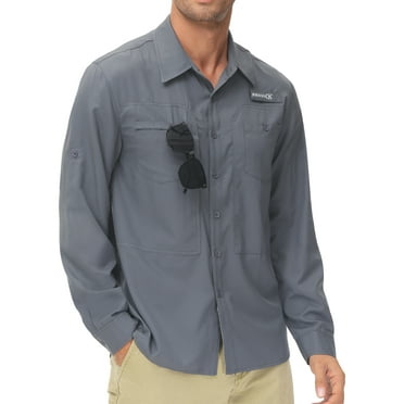 Pdbokew Men's Sun Protection Fishing Shirts Long Sleeve Travel Work Shirts for Men UPF50+ Button Down Shirts with Zipper Pockets Dark Grey L