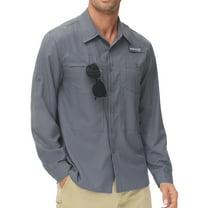 Pdbokew Men's Sun Protection Fishing Shirts Long Sleeve Travel Work Shirts for Men UPF50  Button Down Shirts with Zipper Pockets Dark Grey L