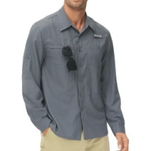 Pdbokew Men's Sun Protection Fishing Shirts Long Sleeve Travel Work Shirts for Men UPF50+ Button Down Shirts with Zipper Pockets Dark Grey M