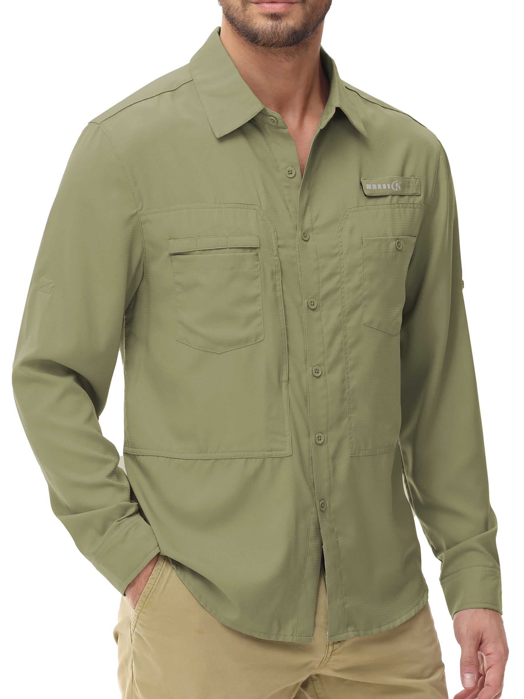 Hiking Sun Protection Shirts for Men，Long Sleeve Shirt Outdoor Lightweight  Quick Dry Fishing Shirts,5046 Khaki XL : : Fashion