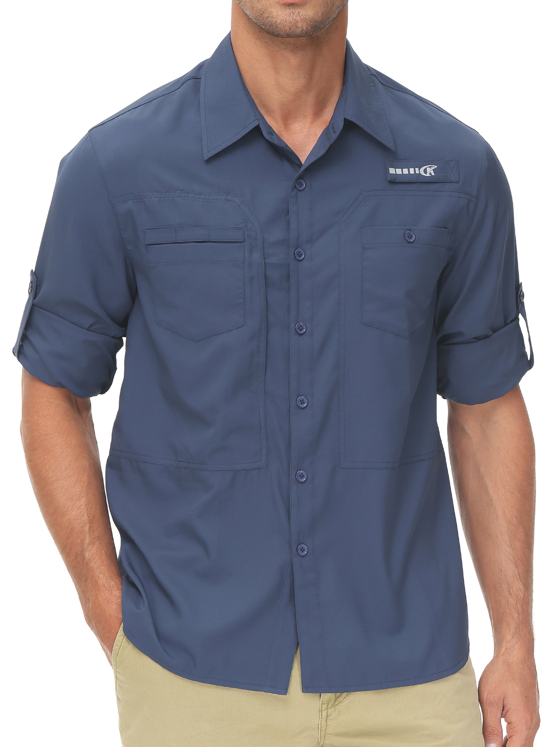 Pdbokew Men's Sun Protection Fishing Shirts Long Sleeve Travel Work Shirts  for Men UPF50+ Button Down Shirts with Zipper Pockets Navy S