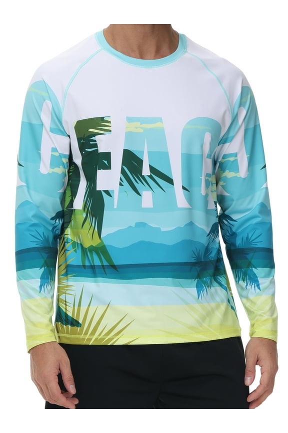 Men's Swim Shirt UPF 50+ UV Sun Protection Quick Dry Rash Ruard Shirts Long Sleeve Surf Shirt Fishing Beach T-Shirt Beach M