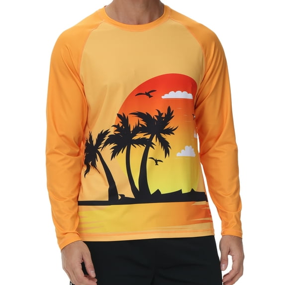 Weilanxin Men's Swim Shirt UPF 50+ UV Sun Protection Quick Dry Rash Ruard Shirts Long Sleeve Surf Shirt Fishing Beach T-Shirt Coconut Trees L