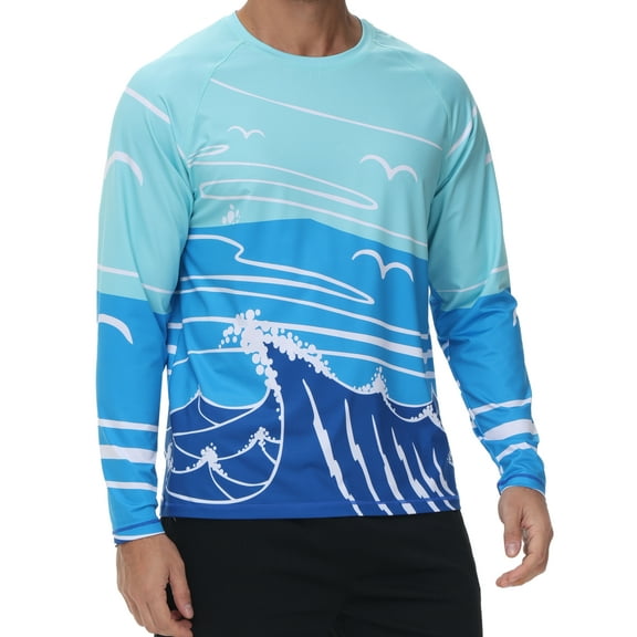 Weilanxin Men's Swim Shirt UPF 50  UV Sun Protection Quick Dry Rash Ruard Shirts Long Sleeve Surf Shirt Fishing Beach T-Shirt Seagull L