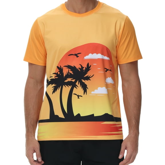 Weilanxin Men's Swim Shirts Rash Guard UPF 50 T Shirts Quick Dry Loose Fit Water Surfing Shirt Coconut Trees L