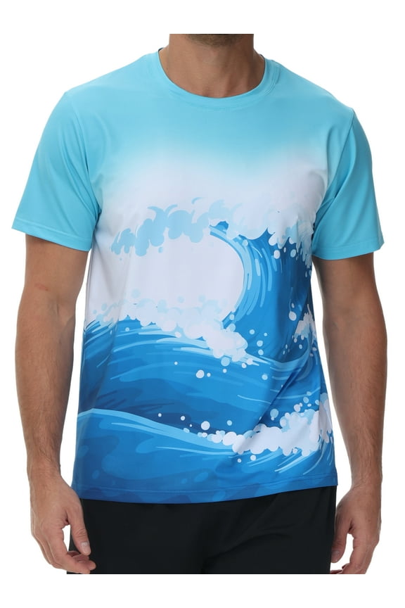 Men's Swim Shirts Rash Guard UPF 50+ T Shirts Quick Dry Loose Fit Water Surfing Shirt Sea Wave L