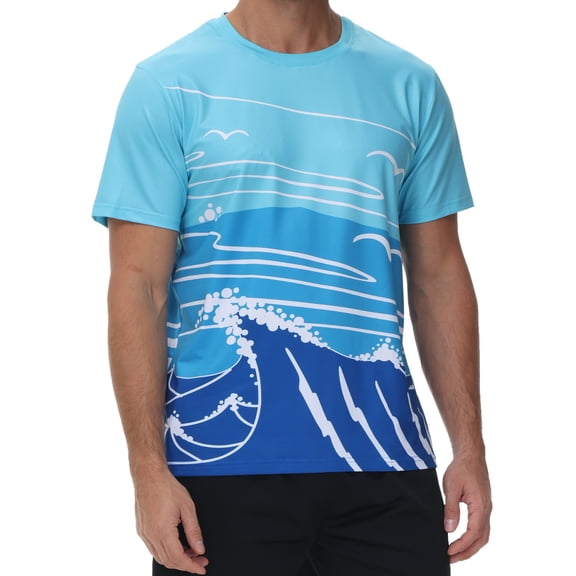 Weilanxin Men's Swim Shirts Rash Guard UPF 50+ T Shirts Quick Dry Loose Fit Water Surfing Shirt Seagull M
