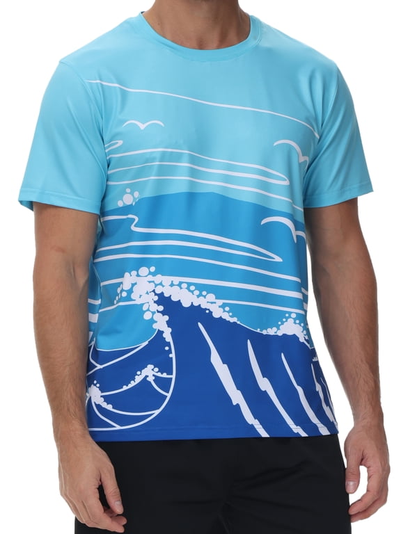 Men's Swim Shirts Rash Guard UPF 50+ T Shirts Quick Dry Loose Fit Water Surfing Shirt Seagull S
