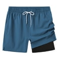 thumbnail image 1 of Pdbokew Men's Swim Trunks Running Shorts with Lining 2-in-1 Quick-Dry Beach Shorts With Zippered Pockets Indigo Blue -32, 1 of 6