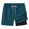 thumbnail image 1 of Pdbokew Men's Swim Trunks Running Shorts with Lining 2-in-1 Quick-Dry Beach Shorts With Zippered Pockets Darkgreen -34, 1 of 6