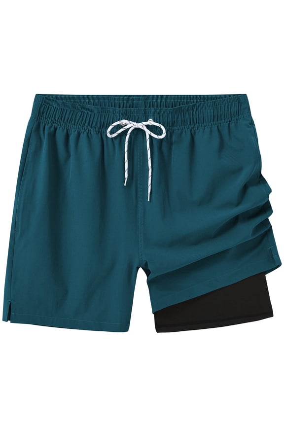 Mens Swim Trunks Quick Dry Swim Shorts with Lining Beach Shorts With Zipper Pockets Darkgreen -36