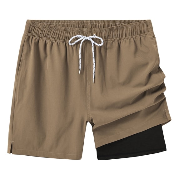 Pdbokew Mens Swim Trunks Quick Dry Swim Shorts with Lining Beach Shorts With Zipper Pockets Khaki -34