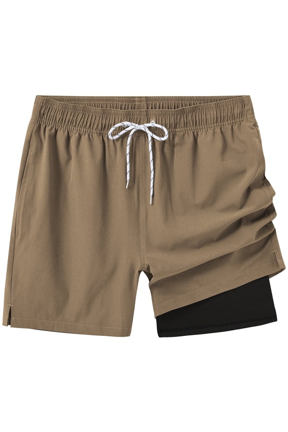 Mens Swim Trunks Quick Dry Swim Shorts with Lining Beach Shorts With Zipper Pockets Khaki -36