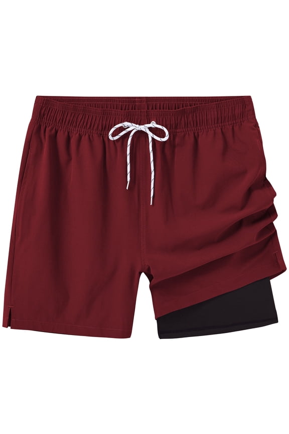 Mens Swim Trunks Quick Dry Swim Shorts with Lining Beach Shorts With Zipper Pockets Winered -34