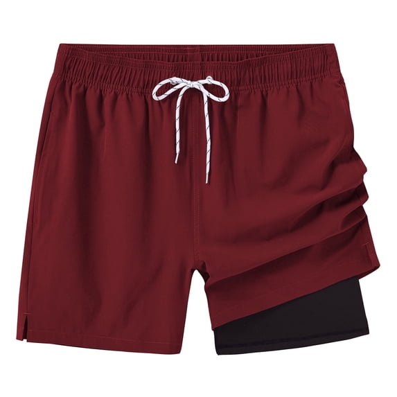 Pdbokew Mens Swim Trunks Quick Dry Swim Shorts with Lining Beach Shorts With Zipper Pockets Winered -36