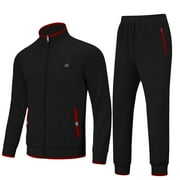 PDBOKEW Weilanxin Men's Tracksuits Sweatsuits for Men Set Track Suits 2 Piece Casual Athletic Jogging Warm Up Full Zip Sweat Suits Black L