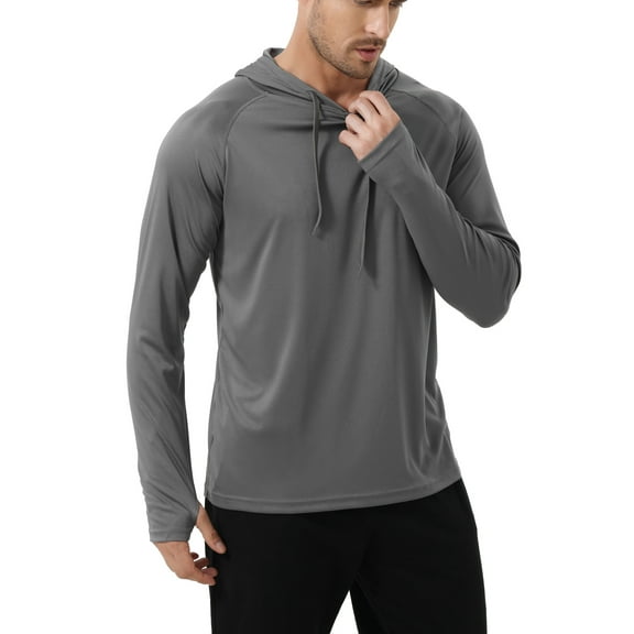 Weilanxin Men's Quick Dry Hooded Tops Lightweight Thin Long Sleeve Running Hiking Fishing Rash Guard Hoodies Outdoor T-Shirt Charcoalgrey L