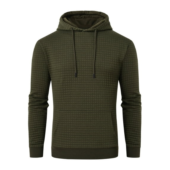 Pdbokew Men's Pullover Hoodie Check Jacquard Kangaroo Pockets Color-Block Design Long-Sleeve Drawstring Casual Hooded Sweatshirt Armygreen L