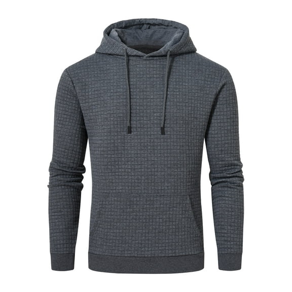 Pdbokew Men's Pullover Hoodie Check Jacquard Kangaroo Pockets Color-Block Design Long-Sleeve Drawstring Casual Hooded Sweatshirt Darkgrey 3XL