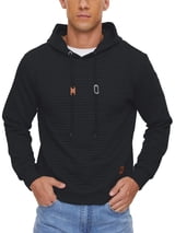 Pdbokew Mens Hooded Sweatshirt Casual Long Sleeve Drawstring Waffle Knit Pullover Hoodies Black L
