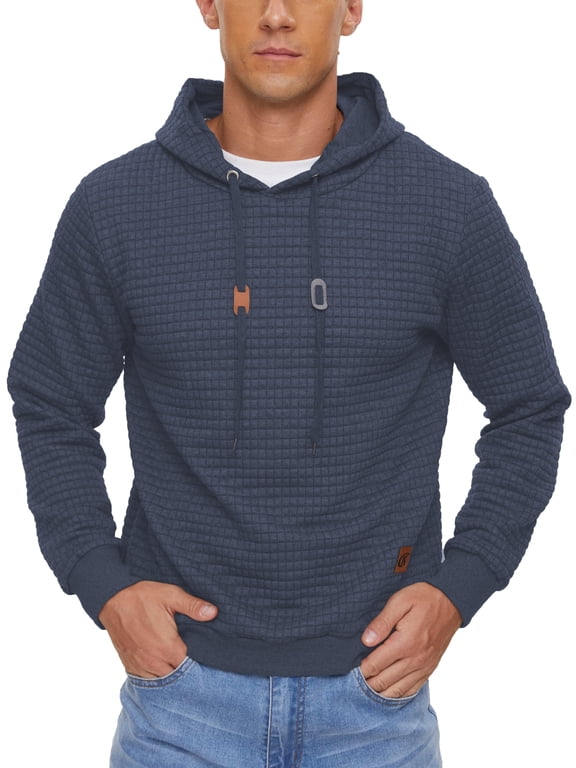 Mens Hooded Sweatshirt Casual Long Sleeve Drawstring Waffle Knit Pullover Hoodies Dustyblue L