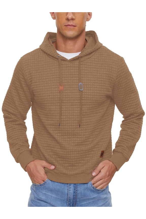 Weilanxin Mens Hooded Sweatshirt Casual Long Sleeve Drawstring Waffle Knit Pullover Hoodies Khaki L