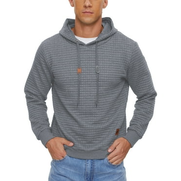 Pdbokew Mens Hooded Sweatshirt Casual Long Sleeve Drawstring Waffle Knit Pullover Hoodies Lightgrey 2XL