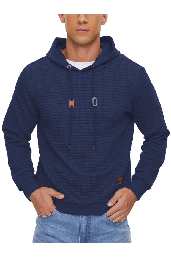 Weilanxin Mens Hooded Sweatshirt Casual Long Sleeve Drawstring Waffle Knit Pullover Hoodies Navy XL