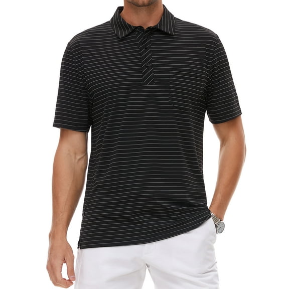 Weilanxin Mens Polo Shirts Short Sleeve Casual Striped Stylish Dry Fit Performance Designed Collared Golf Polo Shirts for Men Black S