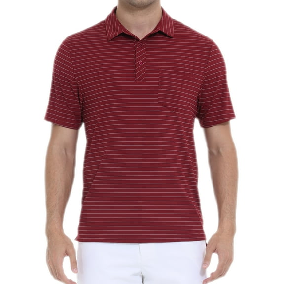 Weilanxin Mens Polo Shirts Short Sleeve Casual Striped Stylish Dry Fit Performance Designed Collared Golf Polo Shirts for Men Burgundy M